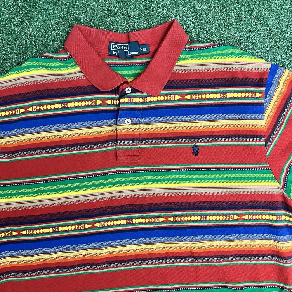 Vintage 90s Polo Ralph Lauren Aztec Striped Polo Shirt XXL Multicolor Southwest